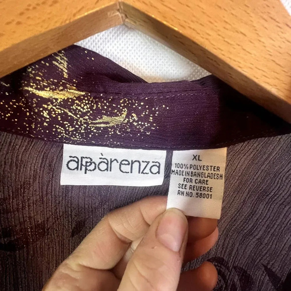 Apparenza Purple with Gold Metallic Roses Sheer Blouse Size XL - Picture 7 of 9